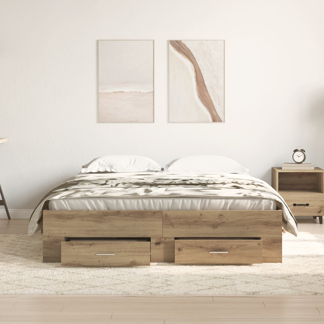 Latitude Run Bed Frame With Drawers Engineered Wood Artisan Oak Double (4'6)