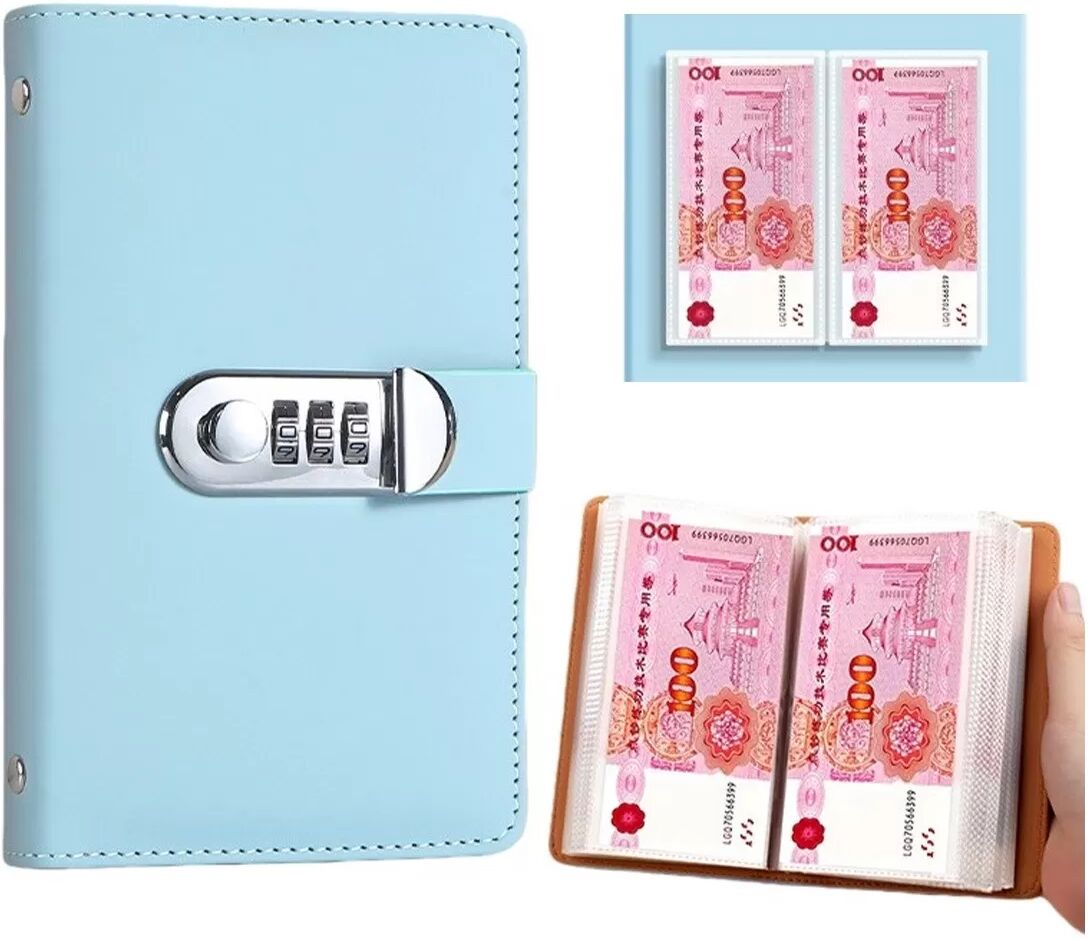 INF A6 Passwort-Sparbuch mit 50 Blatt PU-Leder Geld-Organizer Blau