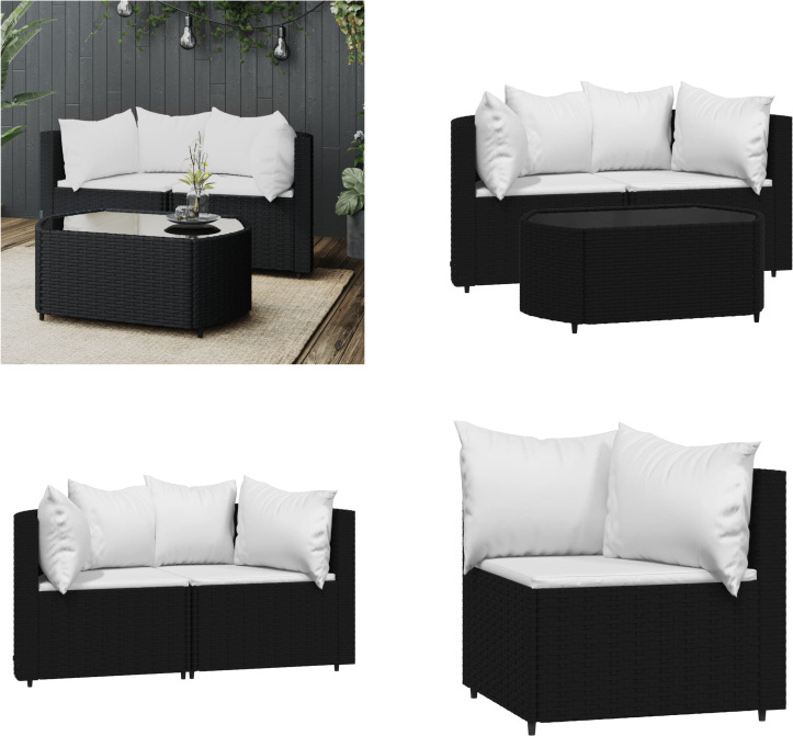 vidaXL 3 tlg. Garten Lounge Set mit Kissen Schwarz Poly Rattan - Garten Lounge Set - Garten Lounge Sets - Outdoor Lounge Set - Lounge Set Terrasse