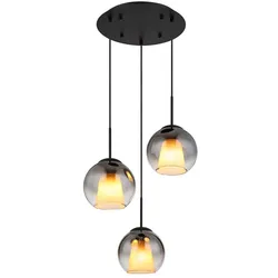 Pendelleuchte Hängelampe Esszimmerleuchte schwarz 3-Flammig Glaskugeln H 120 cm