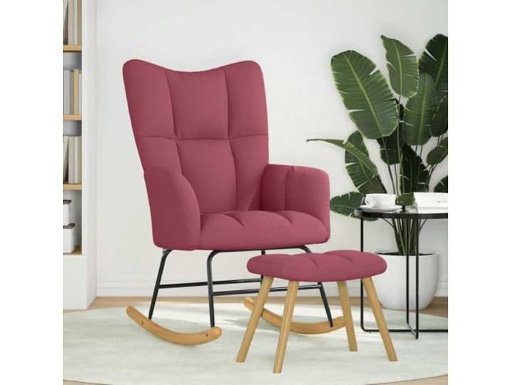 Schaukelstuhl mit Fußablage Winna Rot aus Polyester Holz-Metallrahmen, dicke Polsterung, doppelte Fußfunktion, stabile Schwingung, tiefe Farbe
