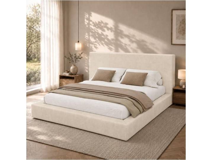 Cadre de lit 160 x 200 cm beige chenille