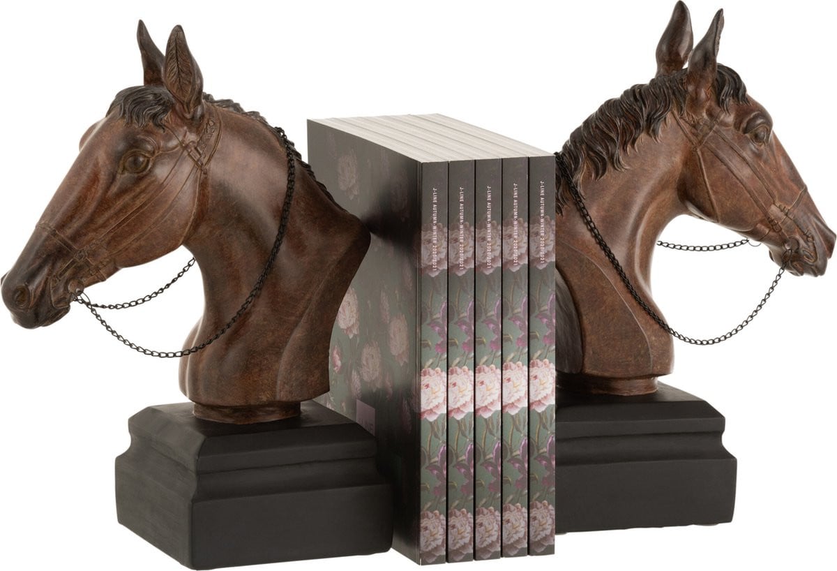 J-Line Boekensteun Paard - Bruin - 2 stuks - Polyresin