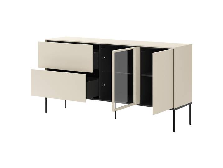 Einflügelsideboard Bellezo mit LED-Vitrine und zwei Schubladen,