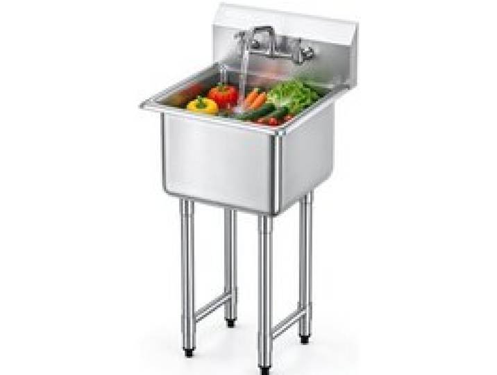 VEVOR Edelstahl Spültisch Gewerbliche Spülbecken 457 x 381 x 1041 mm, Spülbecken Edelstahl mit Wasserhahn 104 kg Tragfähigkeit, Edelstahlspüle Spülbecken Waschbecken Küche Freistehendes Spülbecken