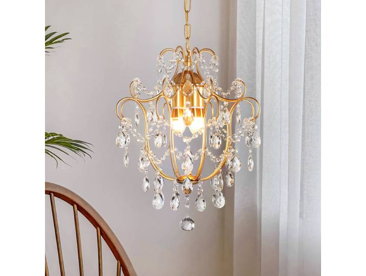 Lustre en cristal rétro LED Restaurant lampe suspendue décor de chambre luxe chambre salon luminaire doré cristal suspension