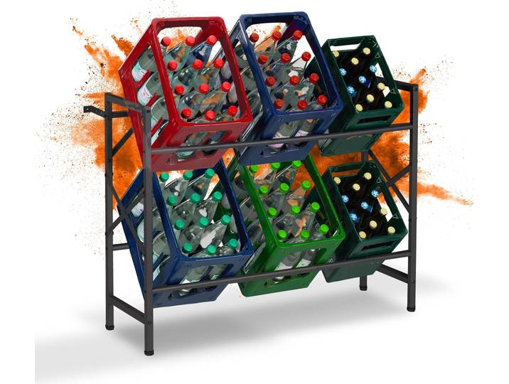 Relaxdays Getränkekistenregal, HxBxT: 80x104x32 cm, 300 kg, 6 Kisten, Stahl, Getränkekistenständer, Kistenregal, schwarz
