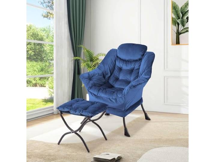 GarveeHome Lazy Chair Mit Ottomane, Großer Lounge-Sessel Akzentstuhl, Bequemer Lesesessel Mit Klappbarer Fußstütze Und Seitentasche Für Wohnzimmer, Schlafzimmer Und Büro