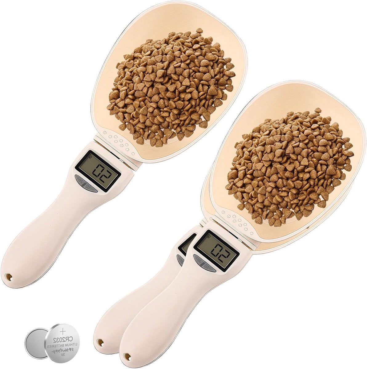 Set van 2 digitale lepelweegschalen met LCD-display, wit, tot 800 g met 1 g nauwkeurigheid