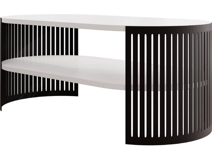 MIRJAN24 Couchtisch Fikoli Oval I, Wohnzimmer Kaffeetisch, Gestell aus Stahl (Farbe: Schwarz / Arktisches Weiß)