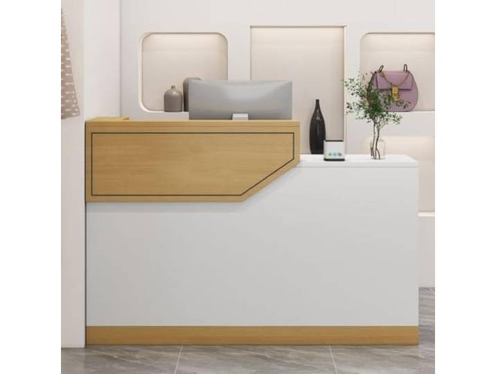 LVYWEX Empfangstresen für Empfangsbereiche Büros Rezeptionen Hotels Rezeptionstheken mit Abschließbarer Schublade und Schrank Tresen, Tastaturablage,(Yellow+White/Right,47in)