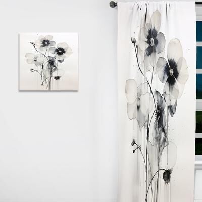DESIGN ART "Designart ""black and white adorned Violets"" Violets Curtain - Room Darkening Floral Curtain - 1 Panel"