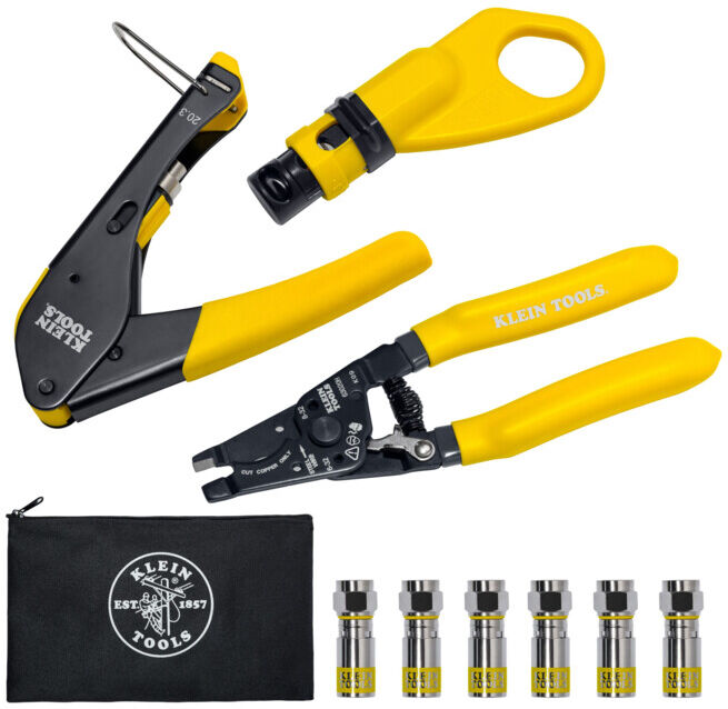 Klein Tools Set d'installation coaxiale RG59 RG6 RG6Q avec pince à compression (VDV026211)
