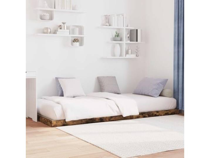 SKTQYQO Bettgestell mit Boden, Eiche Rauchgrau, 80 x 200 cm Mehrschichtiges Holz, integrierte Leisten, minimalistisches Design, Etagenbett