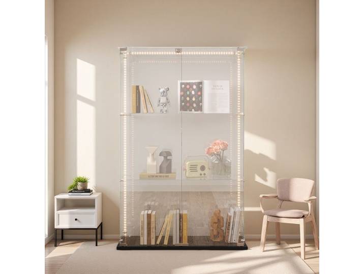 Vitrine en verre LED Armoire vitrine avec 3 étagères 2 portes Vitrine moderne pour collection ou décoration Noir