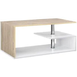 Helloshop26 - Wohnzimmer-Couchtisch mit Ablagefach aus MDF 90 cm weiß-eichenfarben 03_0004157