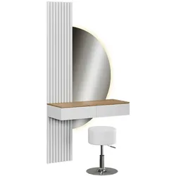 Vicco, Schminktisch, Schminktisch Melina, Weiss/Eiche, 100 cm mit LED-Spiegel und Hocker