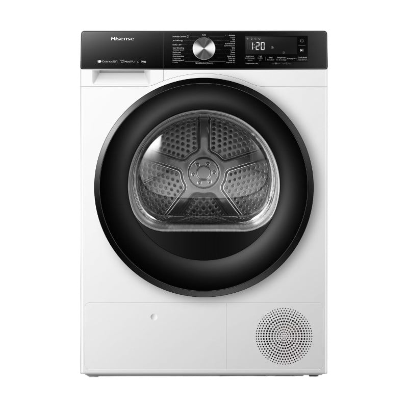 Hisense DH3S902BW3 Vrijstaande wasdroger met warmtepomptechnologie, 9 kg capaciteit, Wit