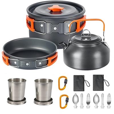 Outdoor-Camping-Kochgeschirr-Set mit Karabinerhaken, Reisegeschirr, Besteck und Küchenutensilien, ideal für Wanderungen und Picknicks, für 2-3 Personen