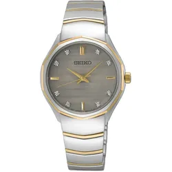 Seiko Classic Diamant Quarz 30 mm Goldfarben Grau Damenuhr SUR616P1