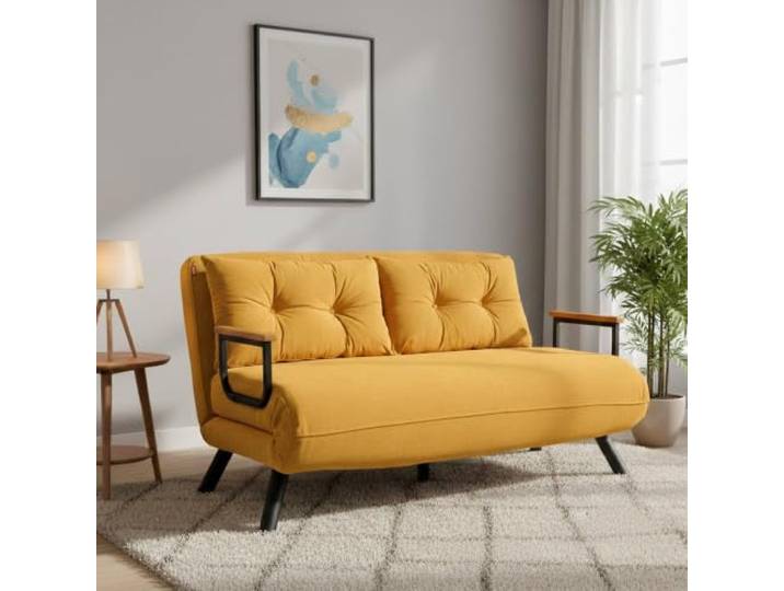 Dmora Schlafsofa 2-Sitzer Merak 133x78 cm Gelb, Stauraum