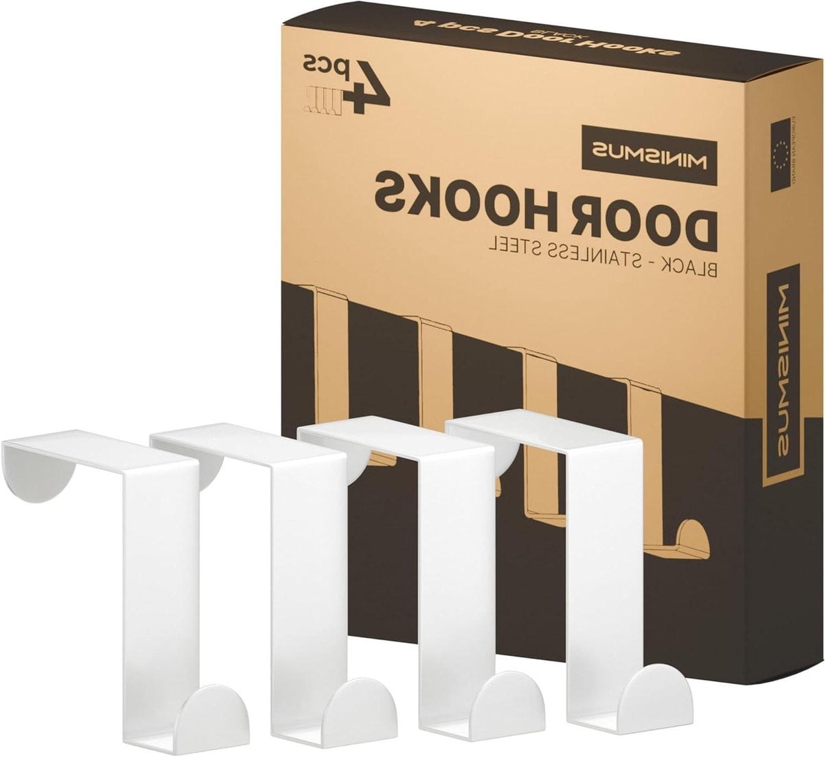 Set van 4 witte omkeerbare deurhaken voor het organiseren van ruimte