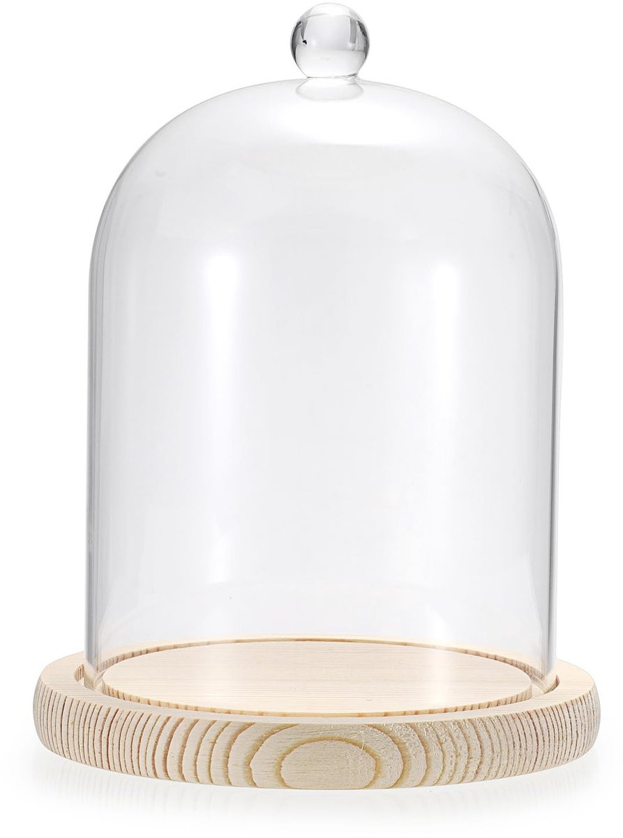 Solidchoice Glass Dome met Houten Pedestal - Decoratieve Kaarsenhouder voor Pillar kaarsen