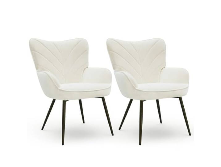COLAMY Esszimmerstühle mit Armlehnen 2er Set, Stühle Esszimmer mit Rückenlehne, Polsternder Küchenstühle Gepolstert mit Wingback, Dining Chairs mit Holzbeinen für Esszimmer, Küche, Restaurant, Weiß