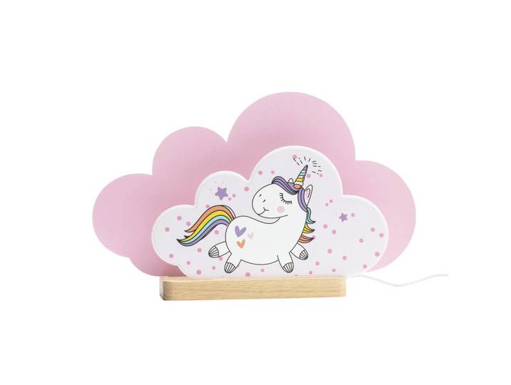 Kindertischleuchte, Hellrosa, Holz, Kunststoff, Birke, Eiche, Einhorn, 20x35x7 cm, Lampen & Leuchten, Innenbeleuchtung, Kinderzimmerlampen, Kindertischleuchten