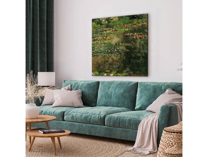 Leinwandbild Pond with Water Lilies Filz Grün/Grün 80 x 80cm