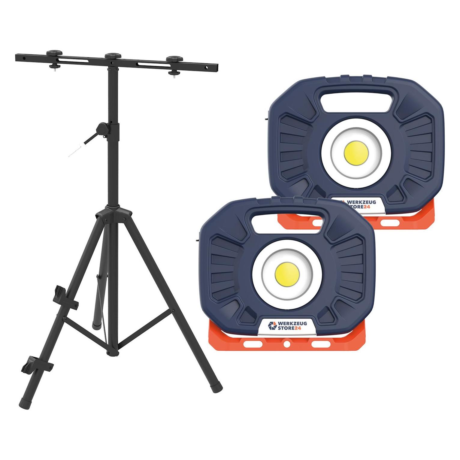 Werkzeugstore24 2x Akku LED-Baustrahler 2.500 Lumen (COB) 25 W inkl. Stativ (2500 lm) (WS24-100120)