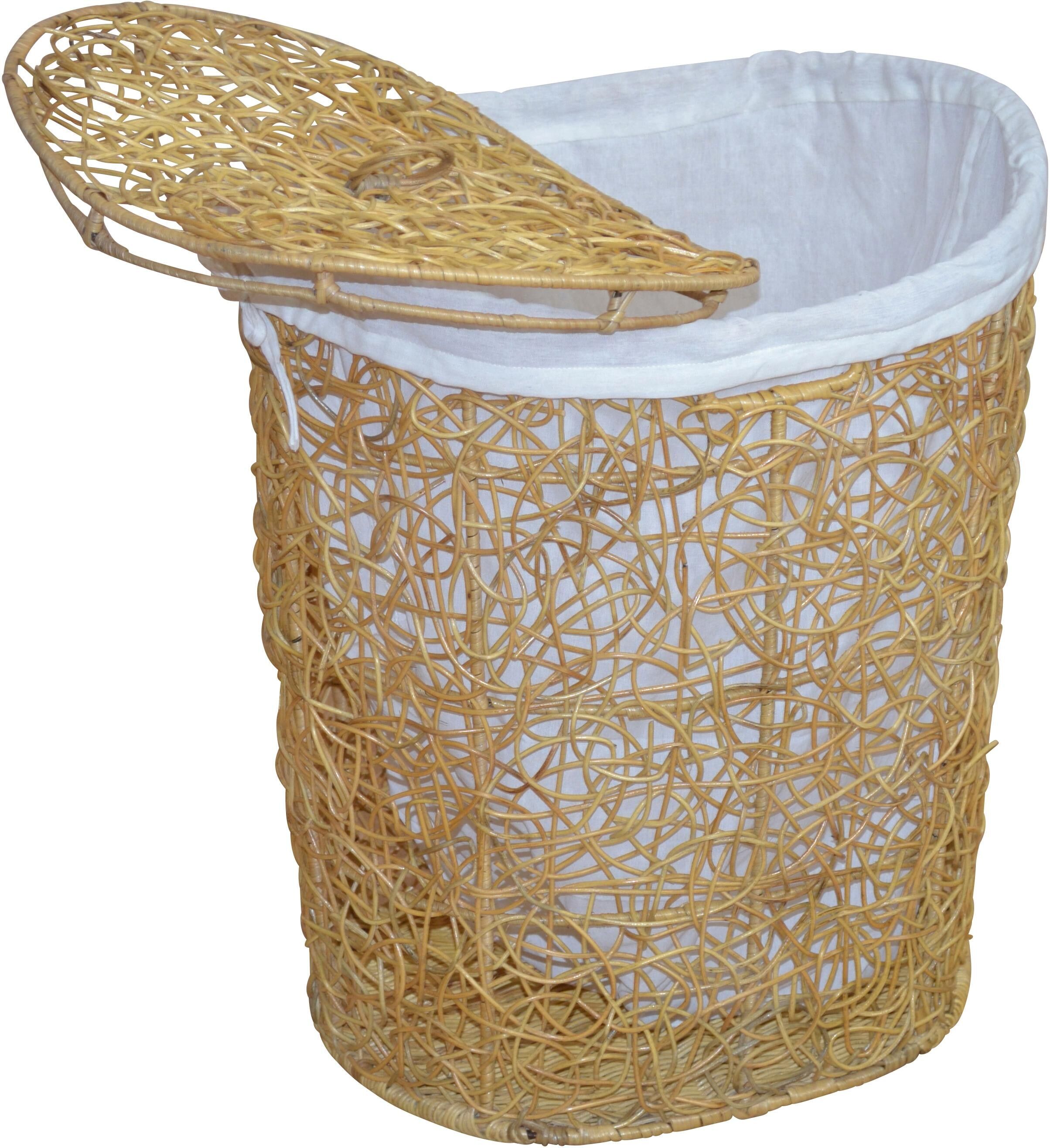 Wäschekorb MY HOME, beige (natur), B:49cm H:62cm T:40cm, Geflecht Rattan, Wäschesammler, Wäschekorb, Rattan-Geflecht, mit Stoffeinsatz und Deckel, Höhe 62 cm natur B/H/T: 49cm x 62cm x 40cm