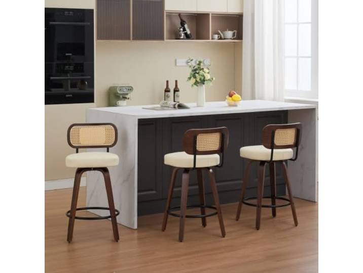 Set von 3 Counter Höhe Bar Hocker Ergonomische Rückenstütze für gesunde Sitzhaltung,Offene Flechtstruktur für dauernde Luftzirkulation,Stabilisierender runder
