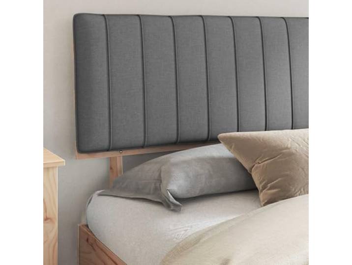 KTHLBRH Bett mit Kopfteil, gepolstert, Hellgrau, 200 x 200 cm Massives Kiefernholz, Schaum, Lattenrost, leicht zu reinigen, für den Innenbereich