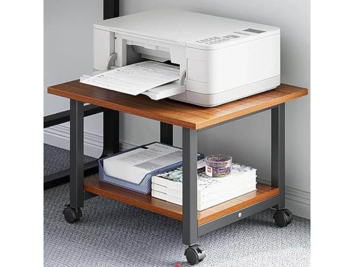 OOPDNEGAK Mobiler Druckerwagen - Stereo-Schrank/Beamer-Ständer, 2-stöckiger Mobiler Druckerstand, Drucker-Tisch Für Unter Den Schreibtisch Mit Ablageflächen, Für Mediaplayer, Scanner(Brown)