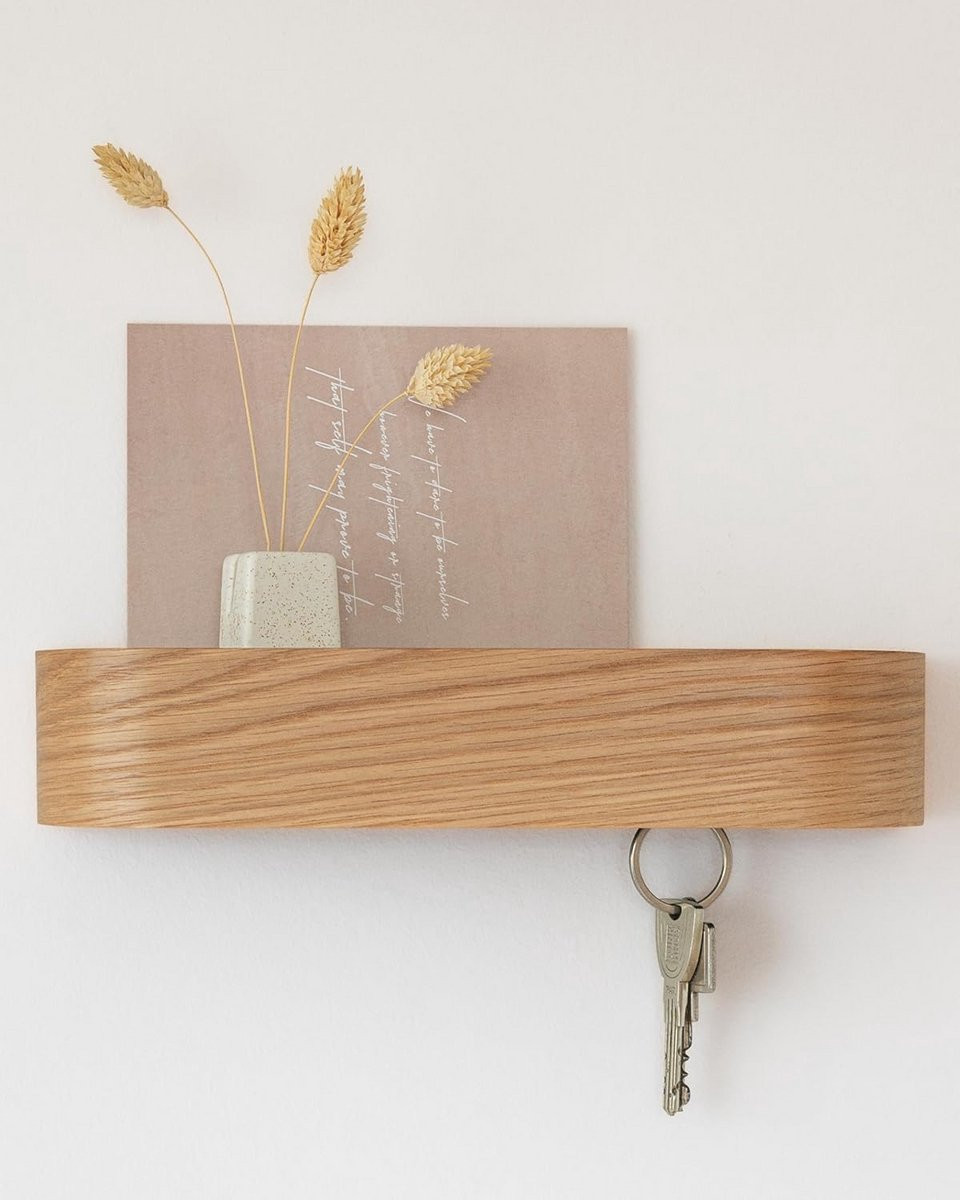 Sleutelrek Wandorganizer met 6 Haken en Houten Plank - Eiken