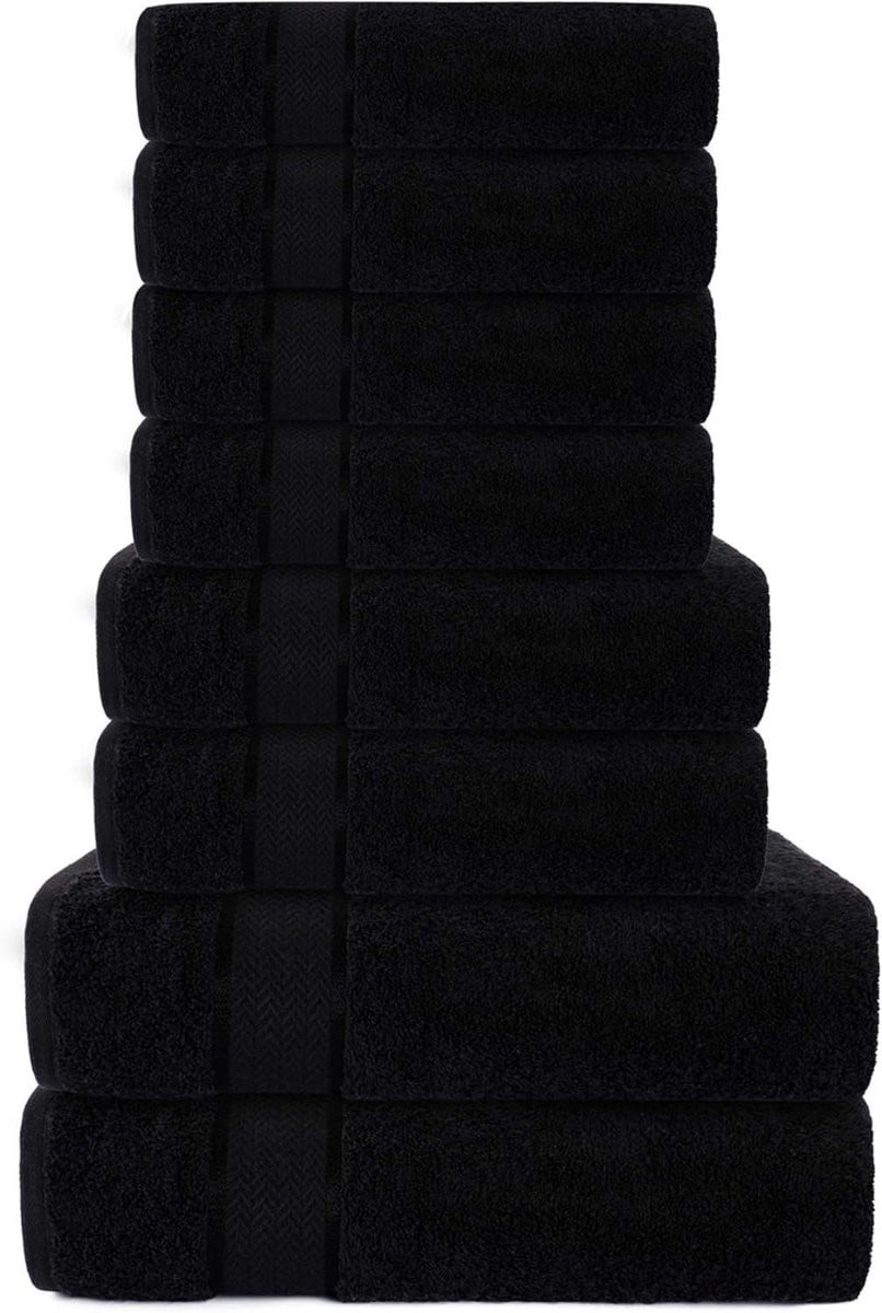 Set van 8 luxe zwarte badhanddoeken van 100% katoen