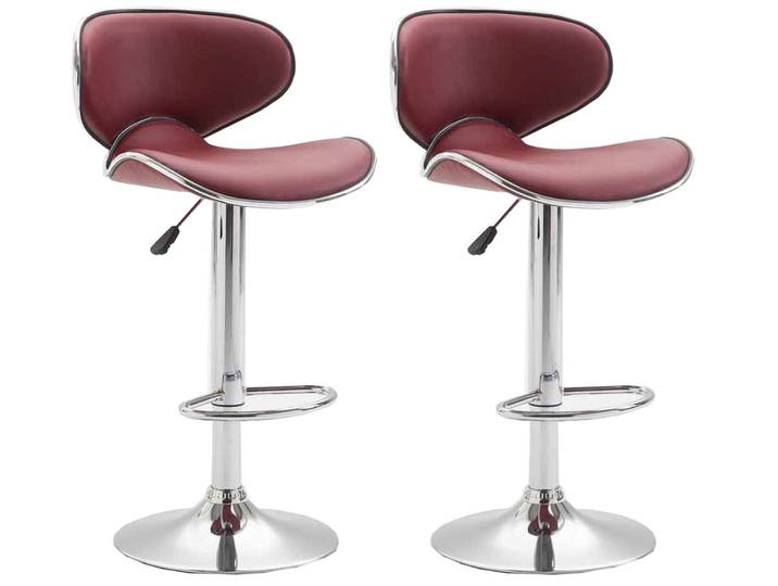 TPFLiving 2er Set Barhocker Las Palmas Gestell Metall in Chromoptik Kunstleder - Bordeauxrot