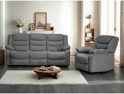 UR livingroom 2-Piece Suede Fabric Manual Reclining Living Room Sofa Set