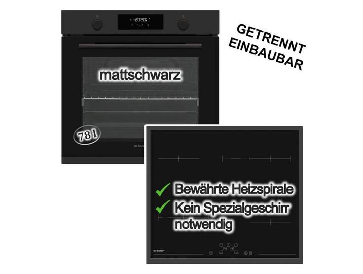 Sharp Backofen-Set Turbo Heißluft Teleskopauszug 78 L + Elektrokochfeld Bräterzone 60cm, mit 1-fach Vollauszug, Pyrolyse-Selbstreinigung