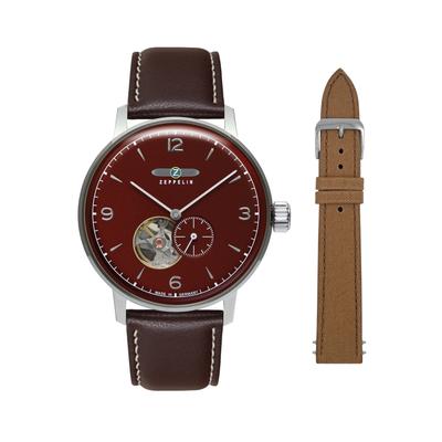 Automatikuhr ZEPPELIN "LZ 129 Hindenburg", braun (dunkelbraun, weinrot), Armbanduhren, Herren, silberfarben, Automatikuhr, Armbanduhr, Herrenuhr, Made in Germany, Mechanische Uhr