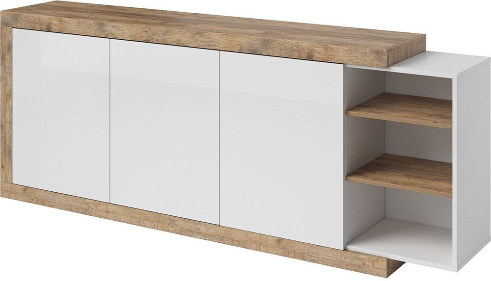 Meublorama Buffet XL Sinatra eikenkleur en hoogglans wit met veel opbergruimte, Breedte: 220 cm