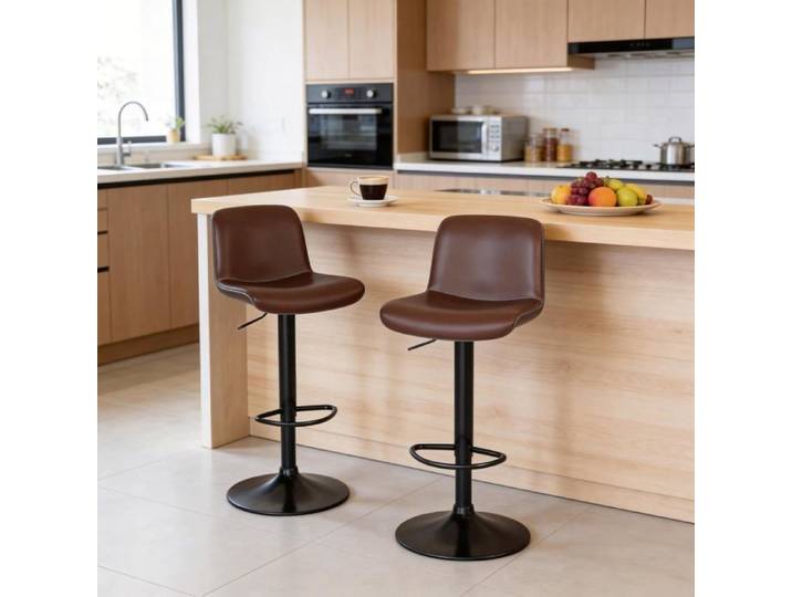 Tabouret de bar en cuir - LUNSY - Cuir PU de qualité - Dossier haut - Assise profonde - Base en métal stable
