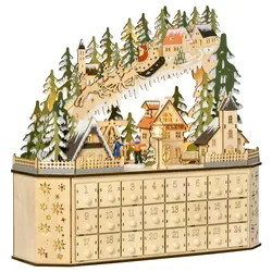 ADVENTSKALENDER Weihnachtskalender 24 Schubladen mit LED-Lichtern MDF Naturholz