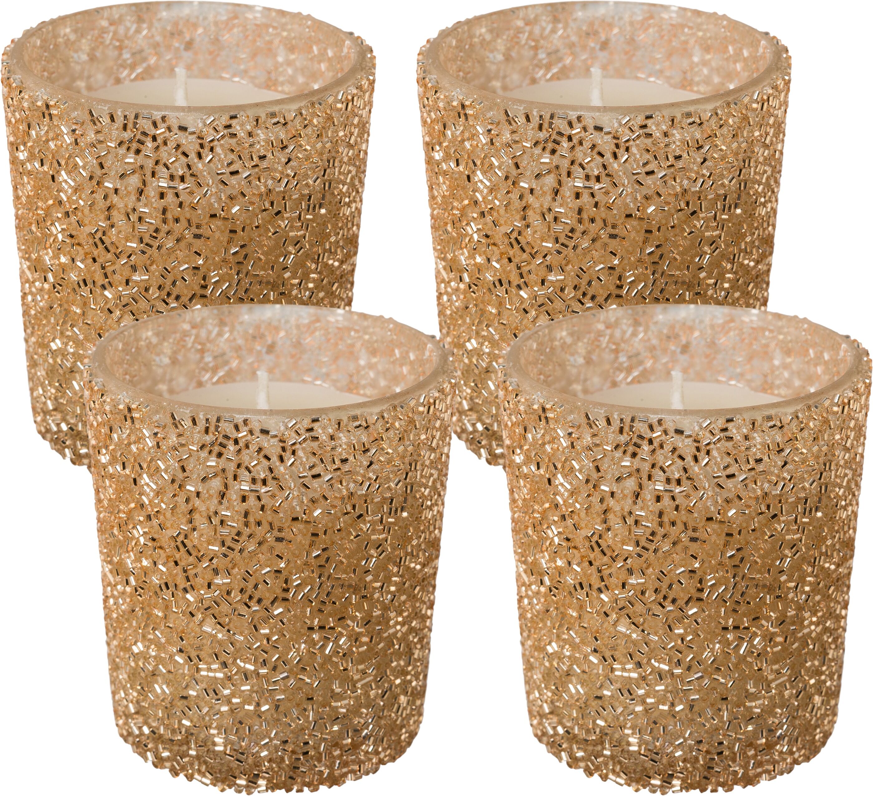 Teelichthalter CREATIV HOME "Teelichthalter", gold, H:6cm Ø:6cm, Glas, Kerzenhalter, Teelichthalter, mit schimmernder Oberfläche