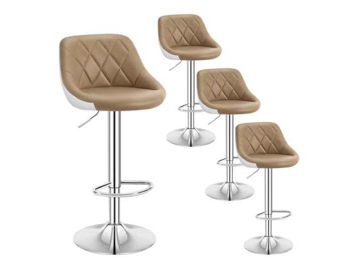 WOLTU Barhocker 4er Set, Barstuhl Höhenverstellbar, PU-Bezug, Khaki + Weiß gepolsterter, höhenverstellbar drehbar, rutschfestes Metallfuß, für Küche Hausbar