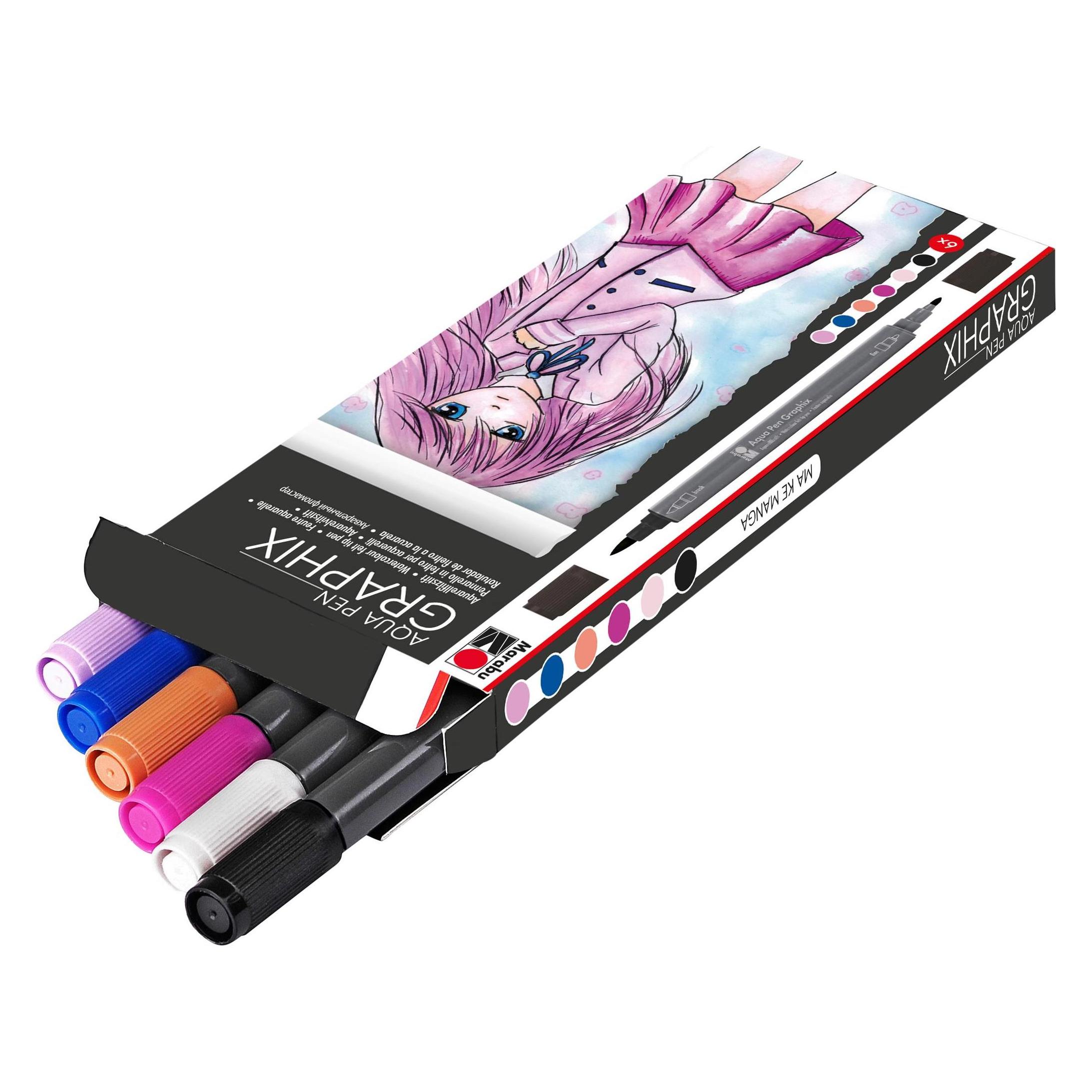 Marabu Fasermaler Aqua Pen Graphix Ka Ke Manga, 6 Stück (6x) (0145000000101)