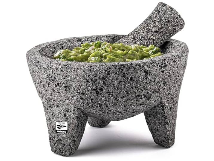 Echter handgefertigter mexikanischer Mörser und Stößel, Molcajete de Piedra natürlicher Vulkanika-Stein, schwer und langlebig, perfekt für hausgemachte Salsas, Guacamole und andere Molcajete-Teller