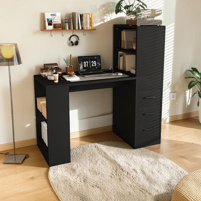 Fundinbaths Computer Desk with 4-in-1 Charging Station, 3 Drawers and 4-Tier Storage Shelves