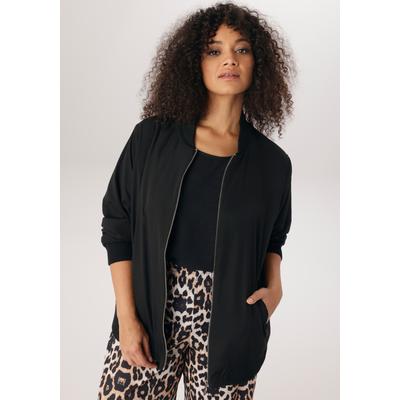 Blouson ANISTON PLUS, Damen, Gr. 50, schwarz, Crêpe, Obermaterial: 100% Polyester. Futter: 100% Polyester, unifarben, figurumspielend hüftlang, Rippbündchen kontrastfarben, Jacken Blouson, In Crepe-Qualität